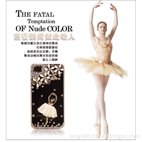 New Fashion Swarovski Manual Handmade Rhinestone Elegant Ballet Girl Luxury Back Case for iPhone 4 4s